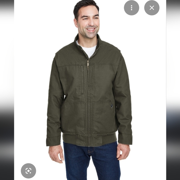 Dri Duck Power Move Force Bomber Jacket Green Cloth Canvas Heavy Zip Up Size Md